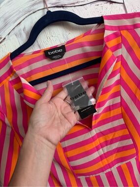 bebe Pink, Orange & Cream Striped V-Neck Tunic